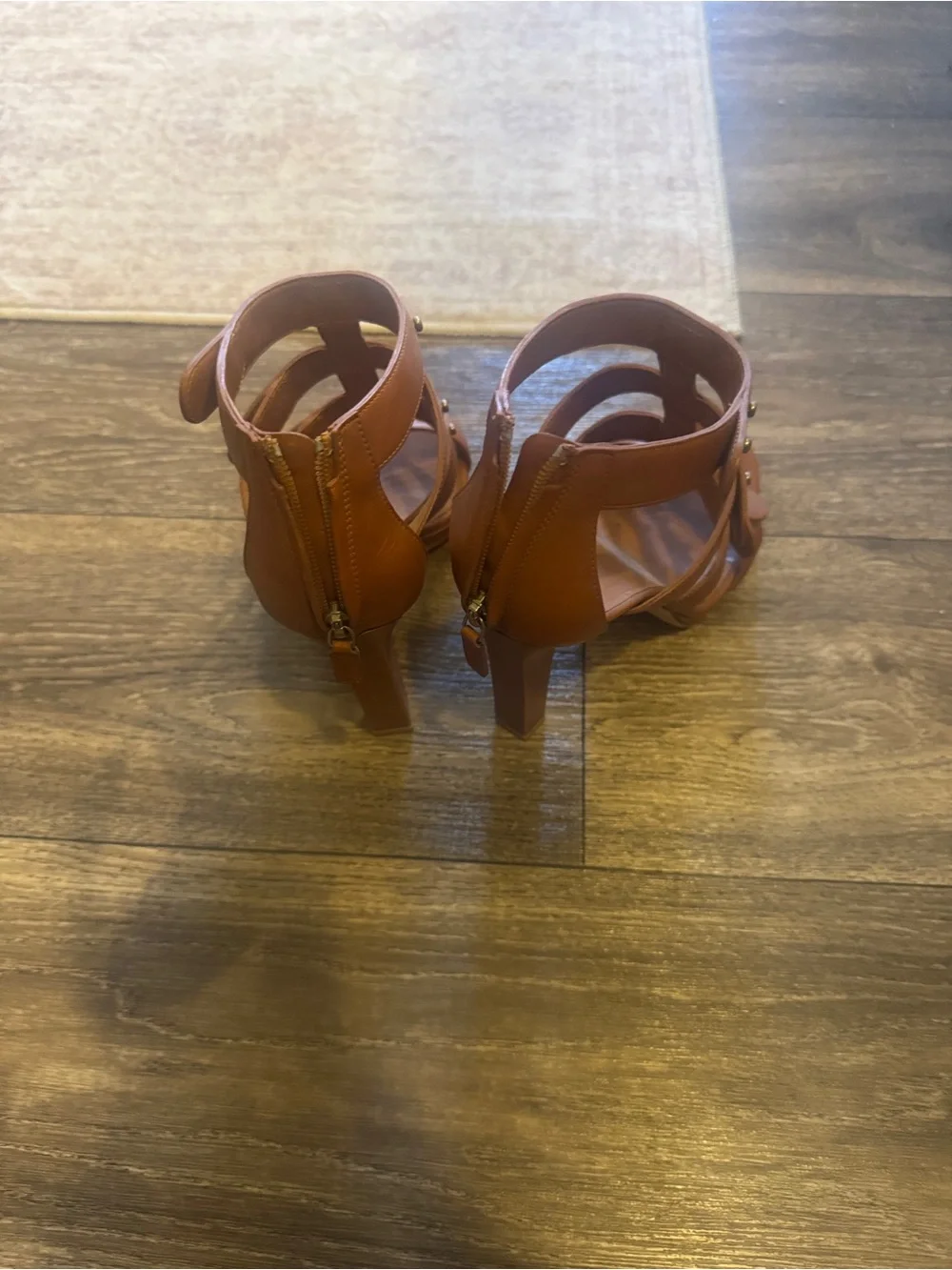 Gucci Brown Multi-Strap Studded Leather Heels - Barely worn